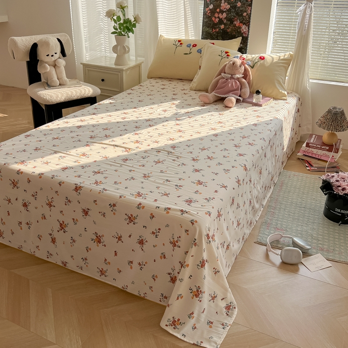 91家纺网 家纺一手货源 找家纺 子钦家纺 2025新款云朵棉毛巾绣床单床笠四件套宿舍儿童-繁花似锦 奶白