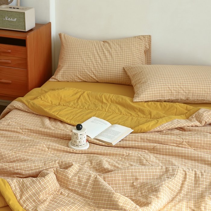 91家纺网 家纺一手货源 找家纺 雯雨家纺 2025新款A类无印风里外全棉纯棉水洗棉新疆棉花夏被夏凉被空调被 静初黄