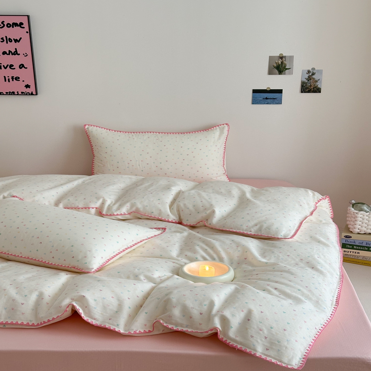 91家纺网 家纺一手货源 找家纺 2025新款工艺款全棉双层纱小清新贝壳边四件套 简爱