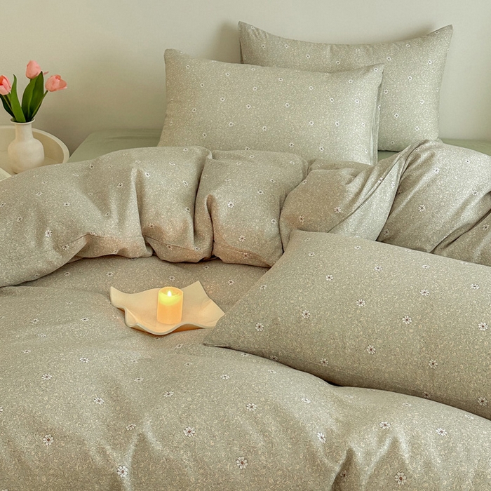 91家纺网 家纺一手货源 找家纺 2025新款全棉有氧A类母婴级双层纱印花四件套 流薇纱-绿