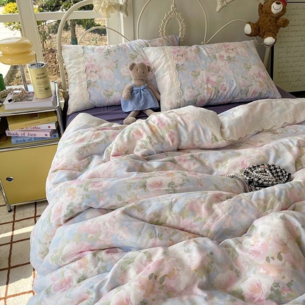 91家纺网 家纺一手货源 找家纺 （总）HL原创 2025法式花边油画风全棉双层纱四件套