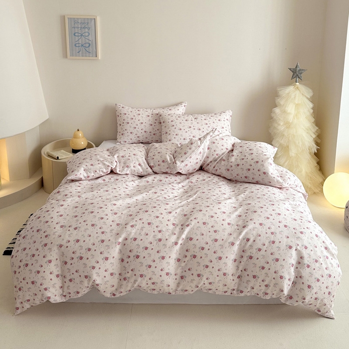 91家纺网 家纺一手货源 找家纺 塞纳 2026新款.全棉有氧双层纱四件套-场景一 艾莉花园-杏