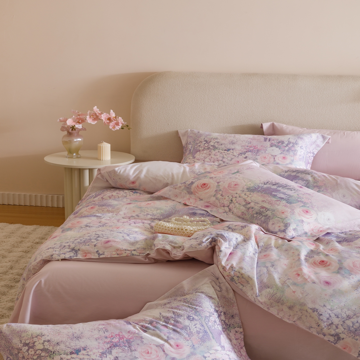 91家纺网 家纺一手货源 找家纺 2025新款【如梦令】红金裸盖棉四件套（标准号 全网控价） 花满溪