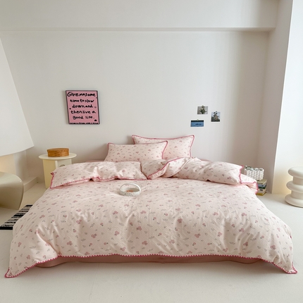 2025新款工艺款全棉双层纱小清新贝壳边四件套 知樱