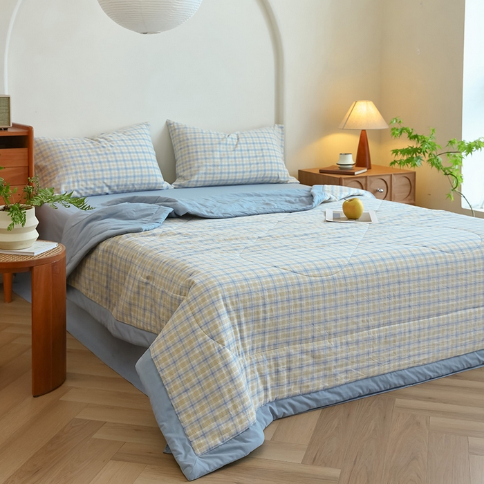 91家纺网 家纺一手货源 找家纺 雯雨家纺 2025新款A类无印风里外全棉纯棉水洗棉新疆棉花夏被夏凉被空调被 米粒黄