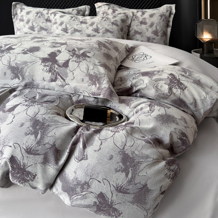 91家纺网 家纺一手货源 找家纺 朵希曼 2025新款轻奢全棉提花系列四件套 织梦 紫