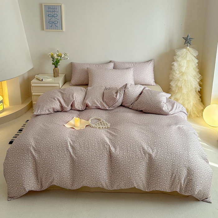 91家纺网 家纺一手货源 找家纺 塞纳 2026新款.全棉有氧双层纱四件套-场景一 宛夏-浅灰