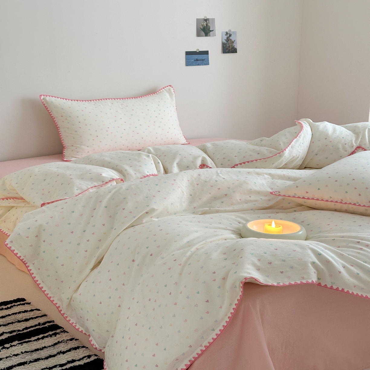 91家纺网 家纺一手货源 找家纺 2025新款工艺款全棉双层纱小清新贝壳边四件套 简爱