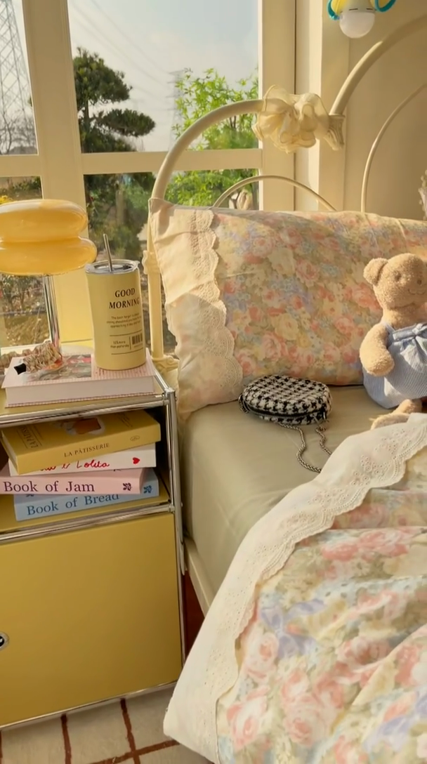 91家纺网 家纺一手货源 找家纺 （总）HL原创 2025法式花边油画风全棉双层纱四件套