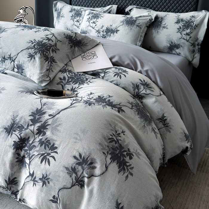 91家纺网 家纺一手货源 找家纺 朵希曼 2025新款轻奢全棉提花系列四件套 南枝-蓝