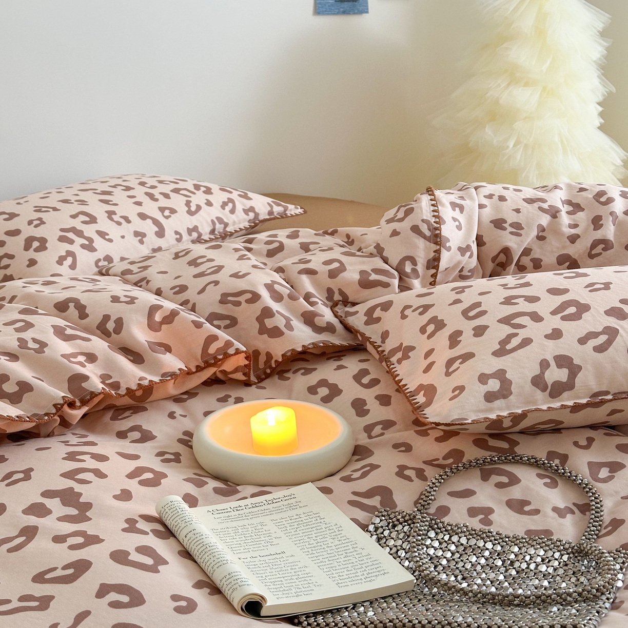 91家纺网 家纺一手货源 找家纺 2025新款工艺款全棉双层纱小清新贝壳边四件套 星野