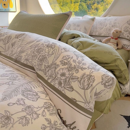 91家纺网 家纺一手货源 找家纺 （总）昊川家纺 2025新款时尚印花全棉床盖单被套四件套学生床盖套件