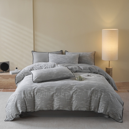 2025新款亲肤全棉三层纱提花四件套 韵律-星灰