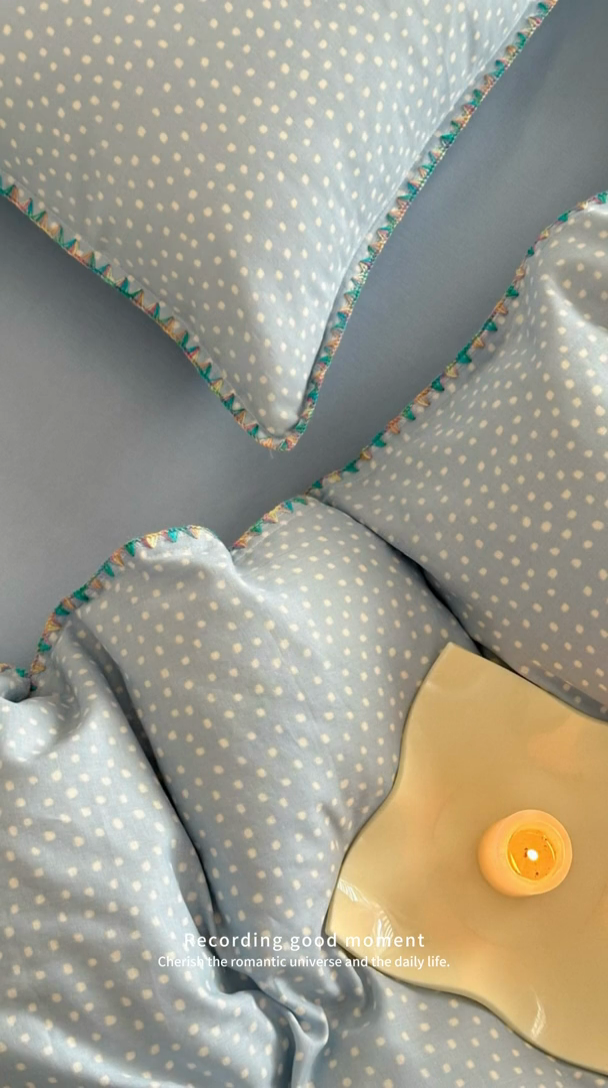 91家纺网 家纺一手货源 找家纺 2025新款工艺款全棉双层纱小清新贝壳边四件套 觅夏