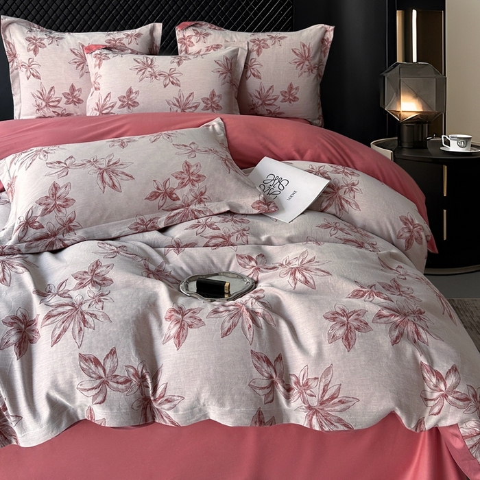 91家纺网 家纺一手货源 找家纺 朵希曼 2025新款轻奢全棉提花系列四件套 晚棠 红