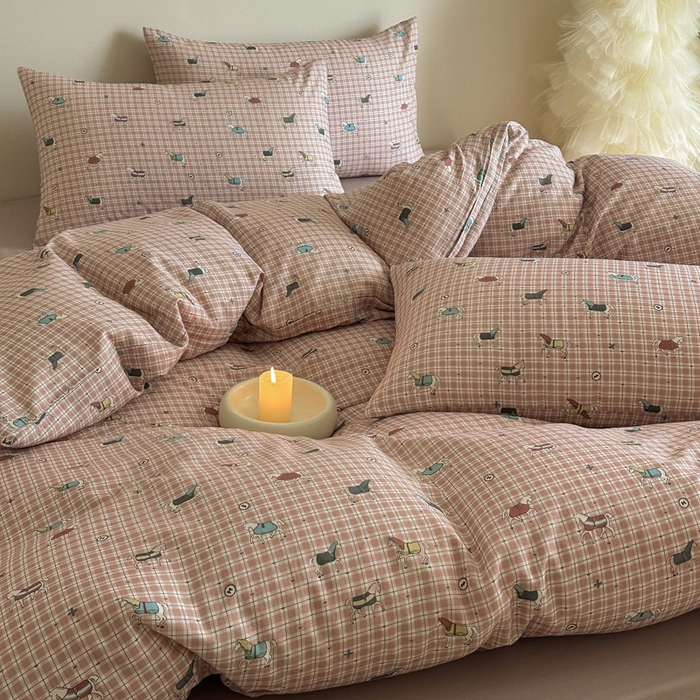 91家纺网 家纺一手货源 找家纺 塞纳 2026新款.全棉有氧双层纱四件套-场景一 追觅-红