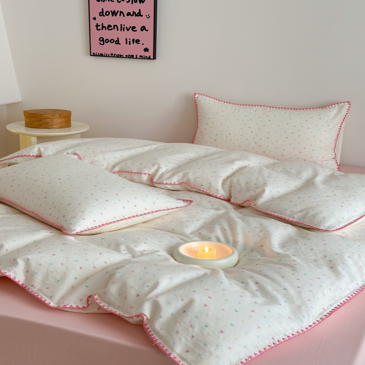 91家纺网 家纺一手货源 找家纺 2025新款工艺款全棉双层纱小清新贝壳边四件套 简爱