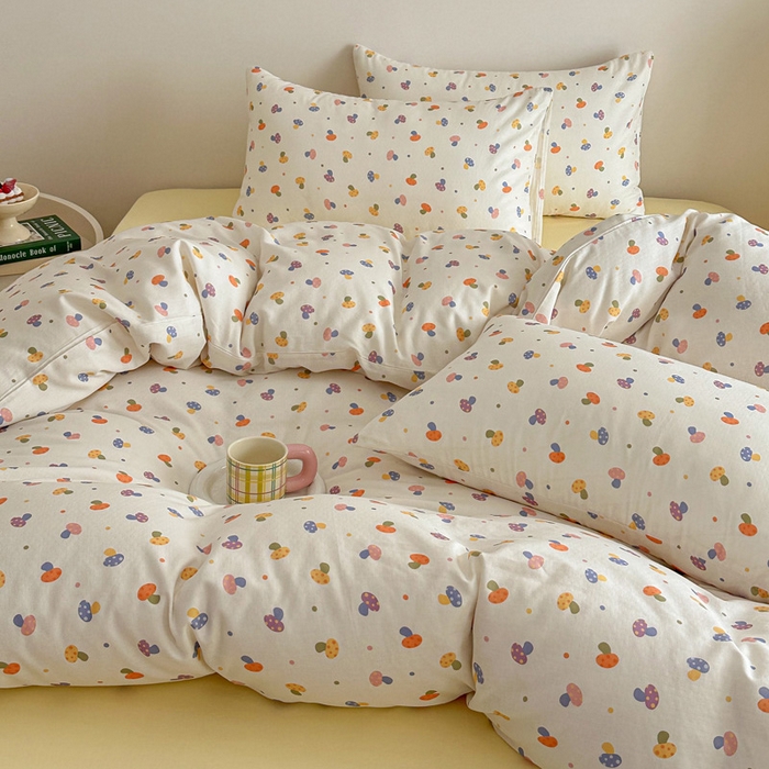 91家纺网 家纺一手货源 找家纺 塞纳 2026新款.全棉有氧双层纱四件套-场景一 彩菇轻语