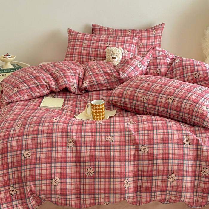 91家纺网 家纺一手货源 找家纺 塞纳 2026新款.全棉有氧双层纱四件套-场景一 禧可-红