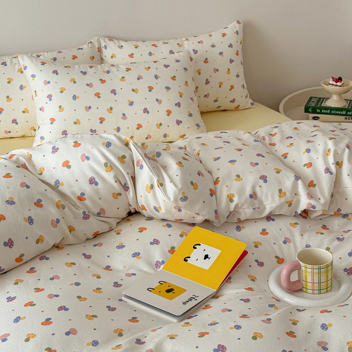 91家纺网 家纺一手货源 找家纺 塞纳 2026新款.全棉有氧双层纱四件套-场景一 彩菇轻语