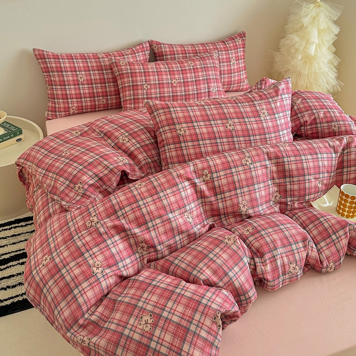 91家纺网 家纺一手货源 找家纺 塞纳 2026新款.全棉有氧双层纱四件套-场景一 禧可-红