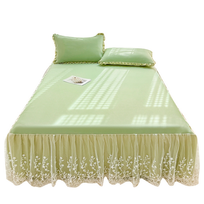 91家纺网 家纺一手货源 找家纺 LIFE.丽芙 2025春夏新款独家研发太空层凉感软席双层蕾丝边冰丝凉席床裙款 牛油果绿