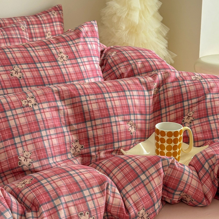 91家纺网 家纺一手货源 找家纺 塞纳 2026新款.全棉有氧双层纱四件套-场景一 禧可-红