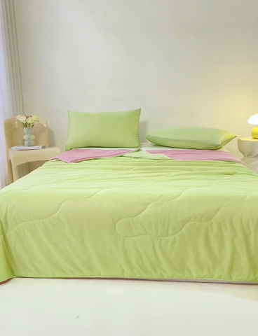 91家纺网 家纺一手货源 找家纺 好梦来家纺（原锦茂家纺） 2026新款印花凉感丝抗菌夏被 绿拼粉