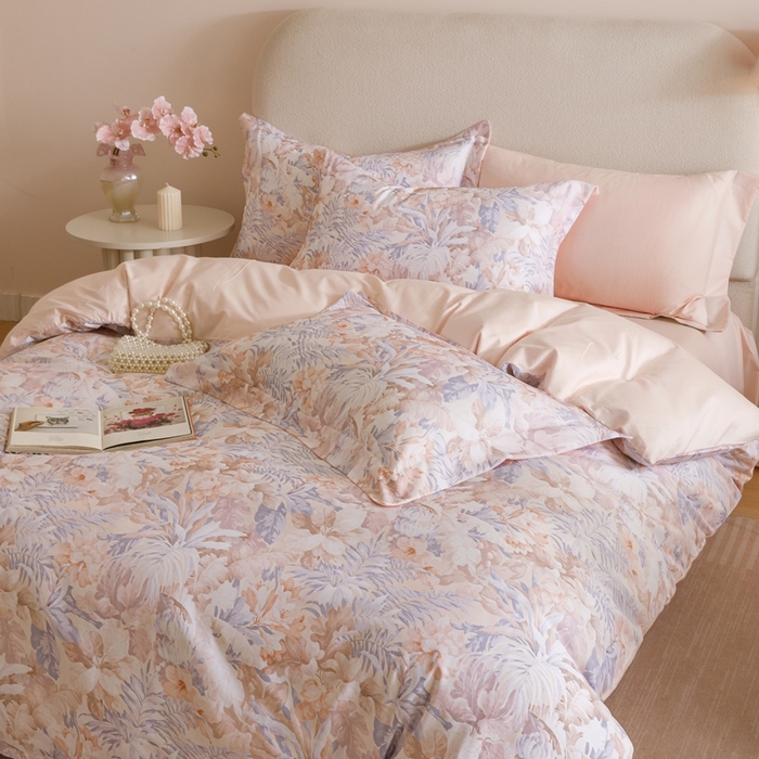 91家纺网 家纺一手货源 找家纺 2025新款全棉纯棉【如梦令】红金裸盖棉四件套【标准号全网控价（折后券后）不低于199元】 花满溪