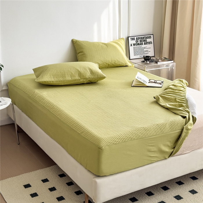 91家纺网 家纺一手货源 找家纺 法芙娜家纺 2025新款全棉40S水洗棉床笠 抹茶色