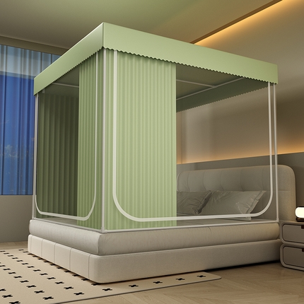 无瑕家居 2025新款遮光床幔防蚊三开门免安装宿舍蚊帐家用卧室儿童安装支架防摔坐床拉链蚊帐 抹茶绿【两片围三面】