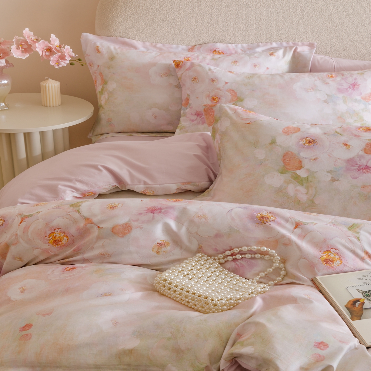 91家纺网 家纺一手货源 找家纺 2025新款全棉纯棉【如梦令】红金裸盖棉四件套【标准号全网控价（折后券后）不低于199元】 繁花漫漫