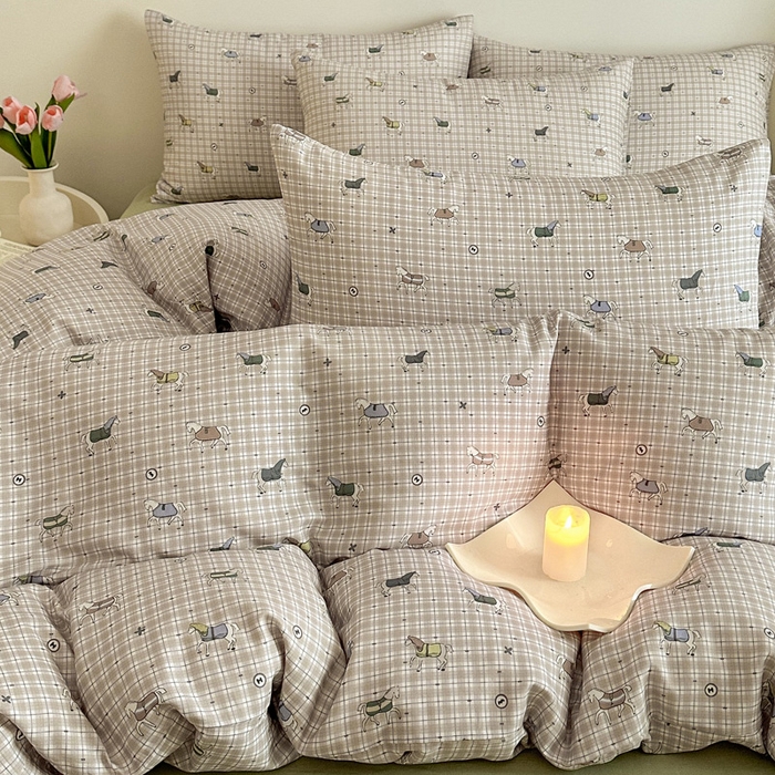 91家纺网 家纺一手货源 找家纺 2025新款全棉有氧A类母婴级双层纱印花四件套 追觅-黄