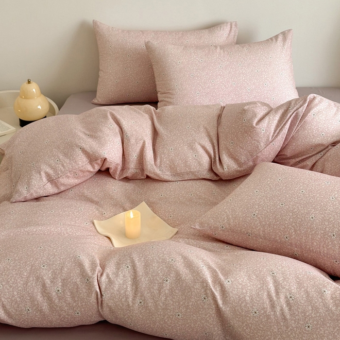 91家纺网 家纺一手货源 找家纺 塞纳 2026新款.全棉有氧双层纱四件套-场景一 流薇纱-红