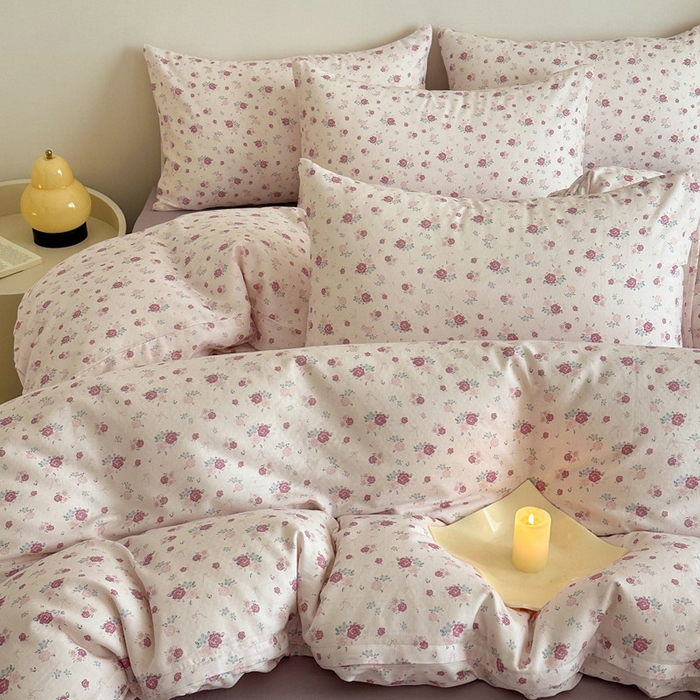 91家纺网 家纺一手货源 找家纺 塞纳 2026新款.全棉有氧双层纱四件套-场景一 艾莉花园-杏