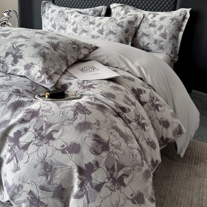 91家纺网 家纺一手货源 找家纺 朵希曼 2025新款轻奢全棉提花系列四件套 织梦 紫