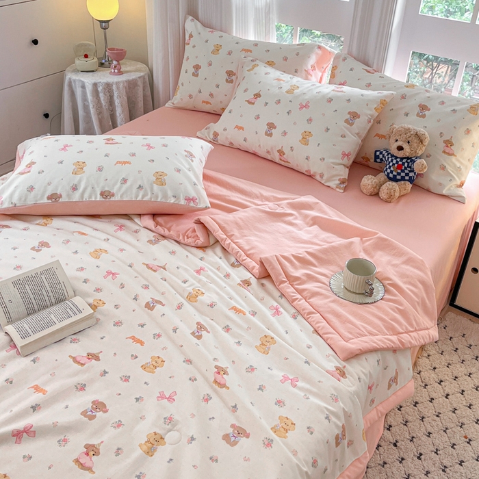 91家纺网 家纺一手货源 找家纺 一加一 2025新款A棉B水洗棉大豆夏被四件套 酷卡小狗