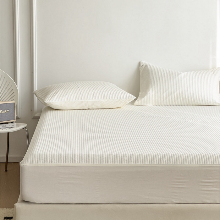 91家纺网 家纺一手货源 找家纺 法芙娜家纺 2025新款全棉40S水洗棉床笠 白色