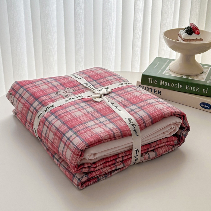 91家纺网 家纺一手货源 找家纺 塞纳 2026新款.全棉有氧双层纱四件套-场景一 禧可-红