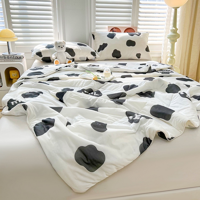 91家纺网 家纺一手货源 找家纺 好梦来家纺（原锦茂家纺） 2025新款印花凉感丝抗菌夏被 黑白配