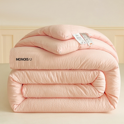 91家纺网 家纺一手货源 找家纺 好尚居 2025新款拼色超柔云感大豆被被子被芯 粉色