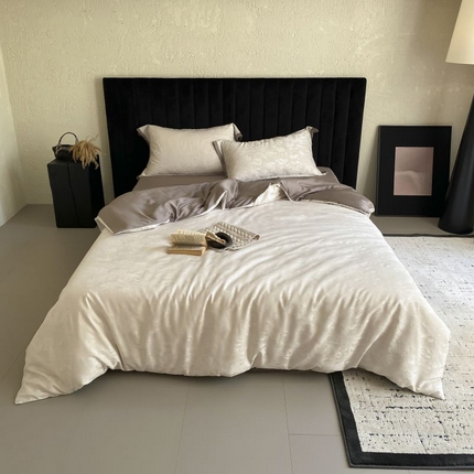 91家纺网 家纺一手货源 找家纺 玉宇阁2025新款100S色织天丝棉大提花四件套-山茶漫漫 山茶漫漫奶油麦麸棕