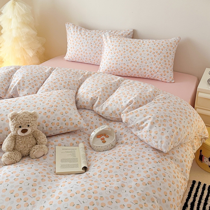 91家纺网 家纺一手货源 找家纺 塞纳 2026新款.全棉有氧双层纱四件套-场景一 大橘大利-桔