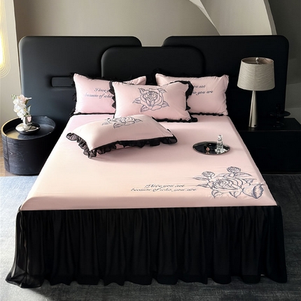 豪美鑫 2025新款赫本风亲肤棉花边单床裙 赫本风床裙-豆沙粉