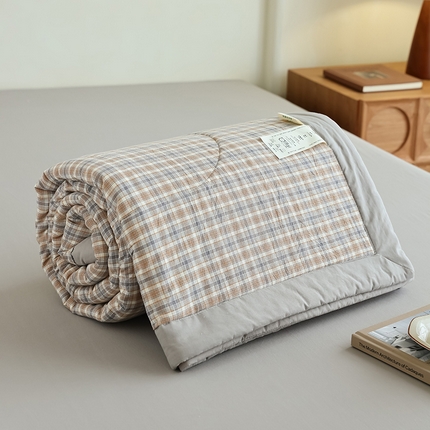 雯雨家纺 2025新款A类无印风里外全棉纯棉水洗棉新疆棉花夏被夏凉被空调被 米粒咖