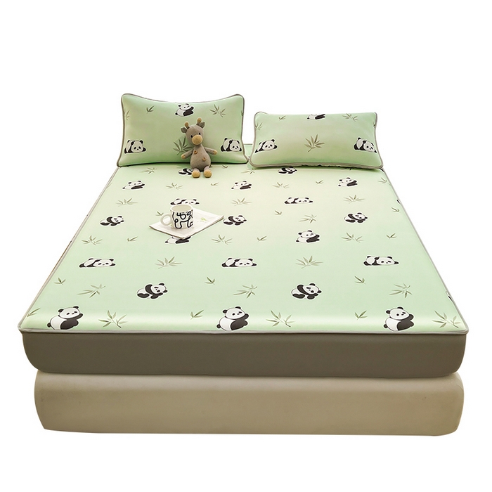 91家纺网 家纺一手货源 找家纺 2025春夏新款独家研发太空层凉感软席冰丝印花凉席床笠款 小熊猫