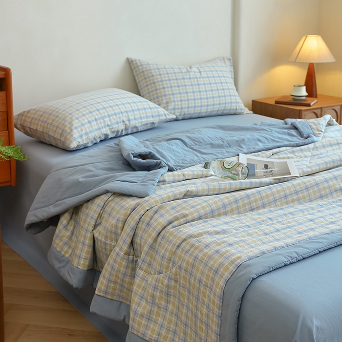 91家纺网 家纺一手货源 找家纺 雯雨家纺 2025新款A类无印风里外全棉纯棉水洗棉新疆棉花夏被夏凉被空调被 米粒黄