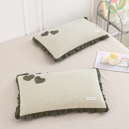 91家纺网 家纺一手货源 找家纺 珍贝家纺 2025新款A类全棉双层纱荞麦枕-心心相印 心心相印--绿色