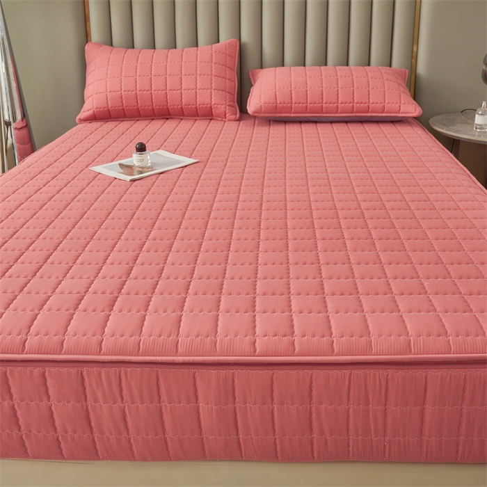 91家纺网 家纺一手货源 找家纺 欧邦 2025新款水洗原棉六面全包夹棉床笠 珠玉粉