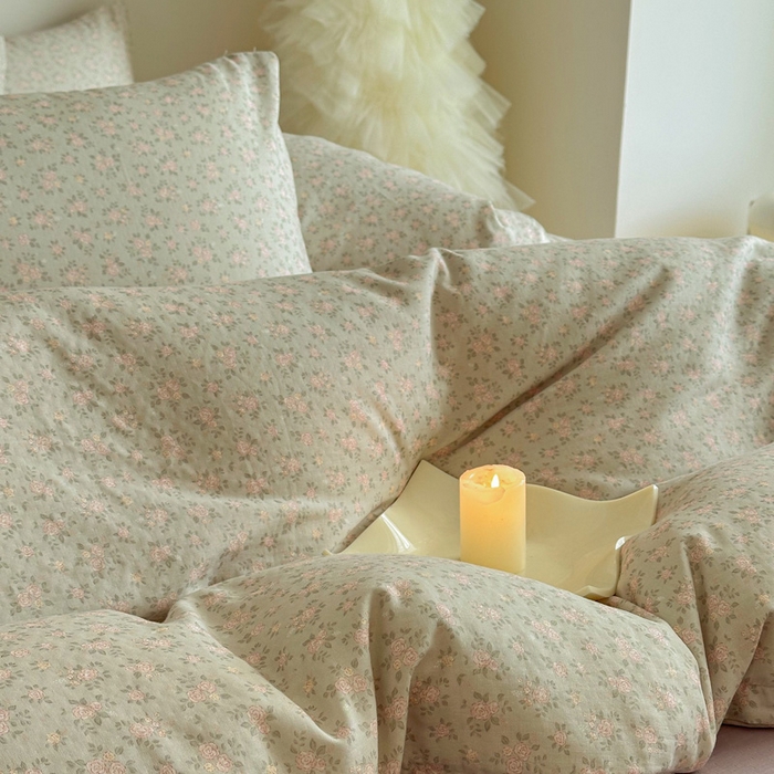 91家纺网 家纺一手货源 找家纺 塞纳 2026新款.全棉有氧双层纱四件套-场景一 宛夏-浅绿